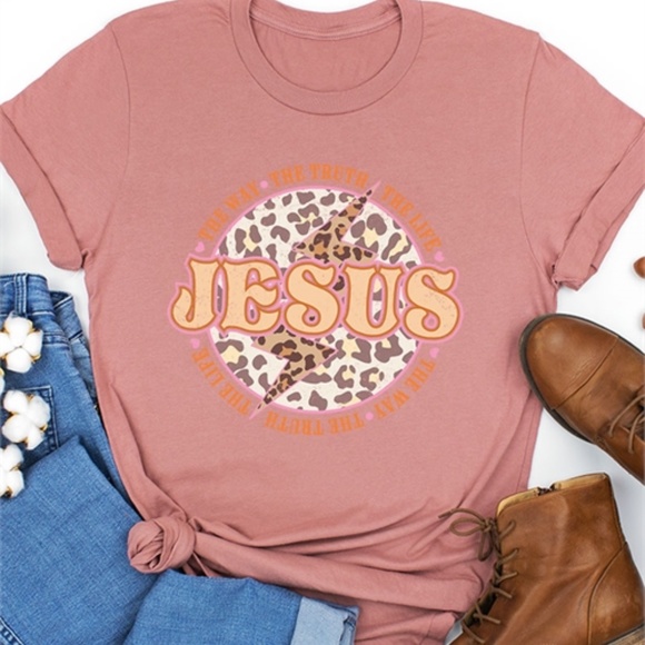 Graphic Jesus Tshirt Leopard and Lightning Bolt Tee